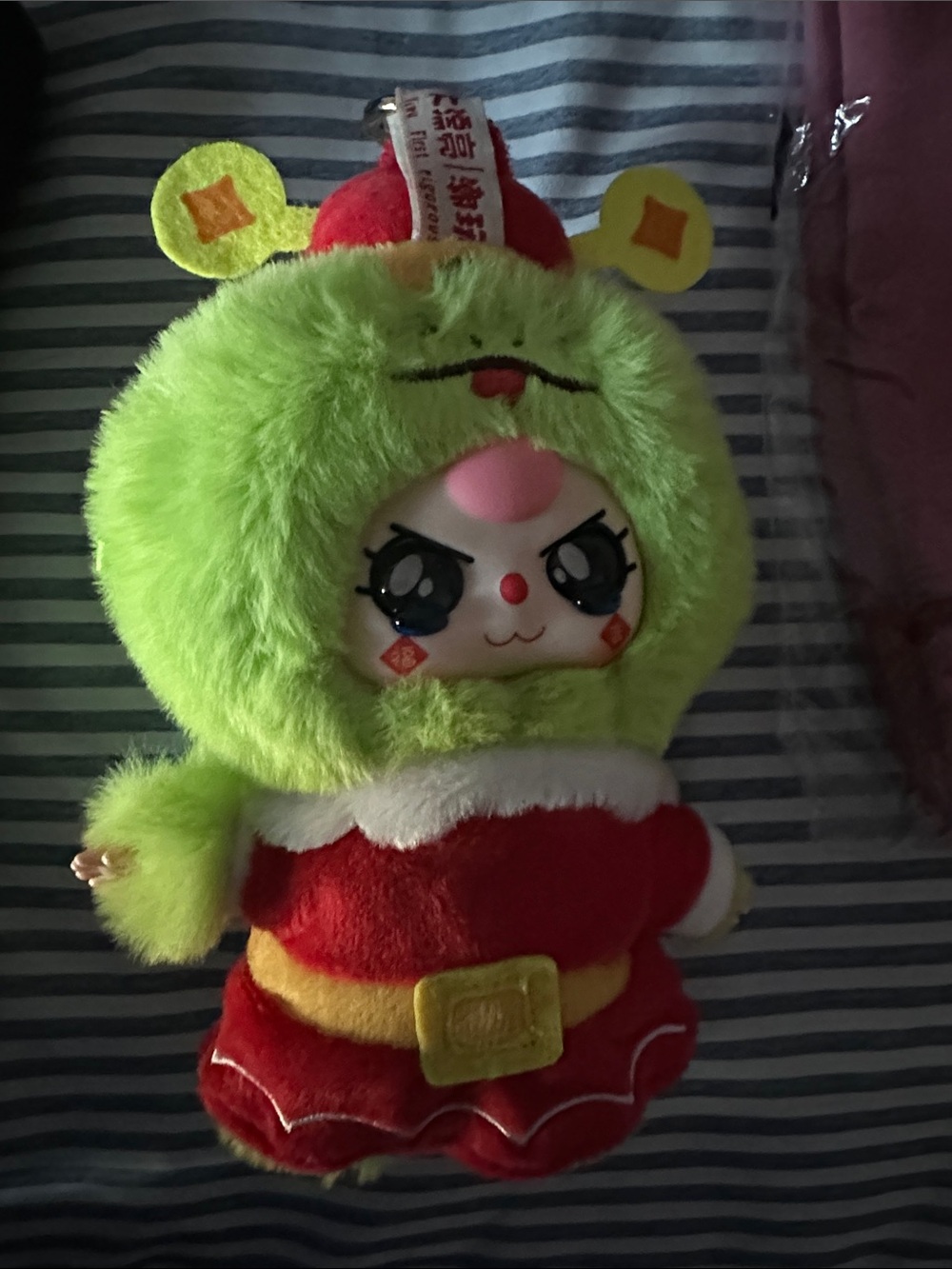 Plush Kids Toy Character in Green and Red Costume